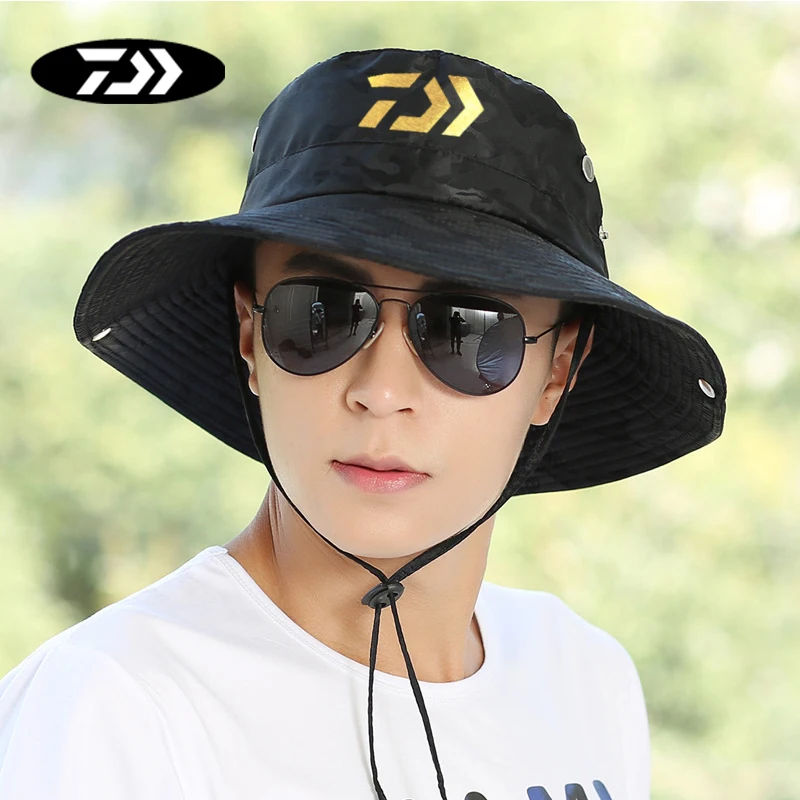 2021 DAIWA pesca sombrero de los hombres de la nueva moda para actividades al aire libre camuflaje grandes aleros gorra para sol ajustable montañismo protector solar en el sombrero