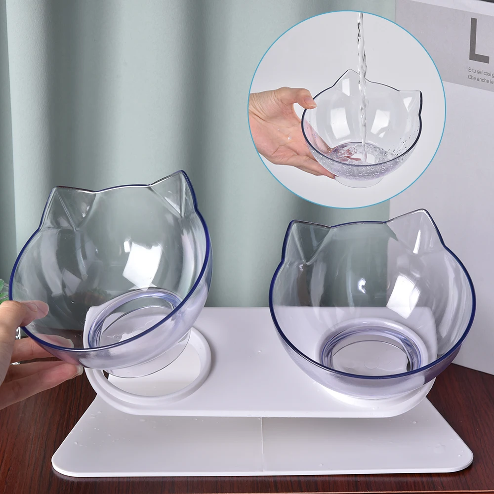 Нескользящая двойная миска для кошек прозрачные миски с приподнятой подставкой