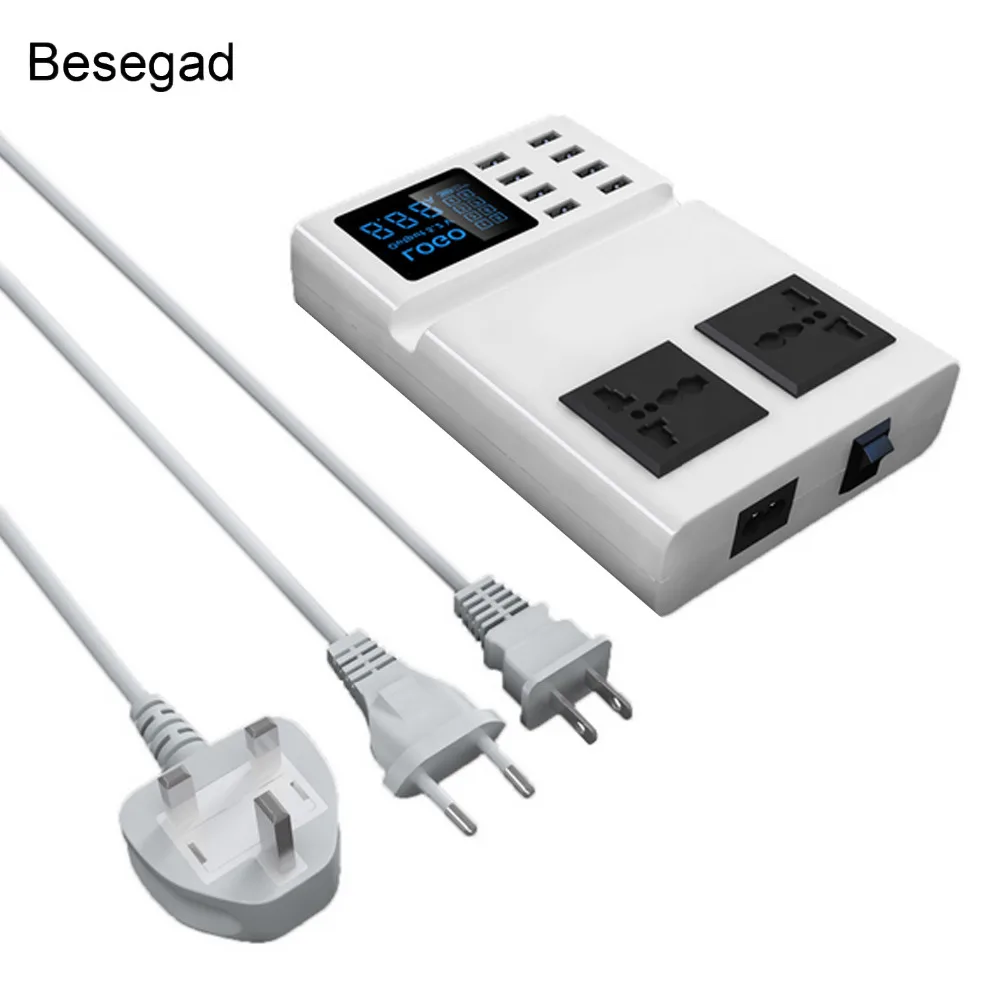 Besegad USB адаптер питания зарядное устройство беспроводной зарядный блок док-станция с 8 USB портом 2 AC Разъем для iPhone IPad смартфон планшет