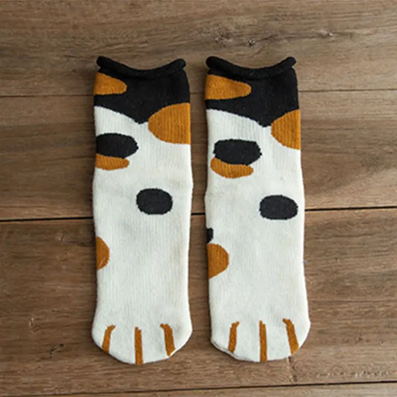 Женские зимние пушистые теплые носки с петельками, плотные махровые носки, теплые хлопковые чулки с рисунком кошачьей лапы