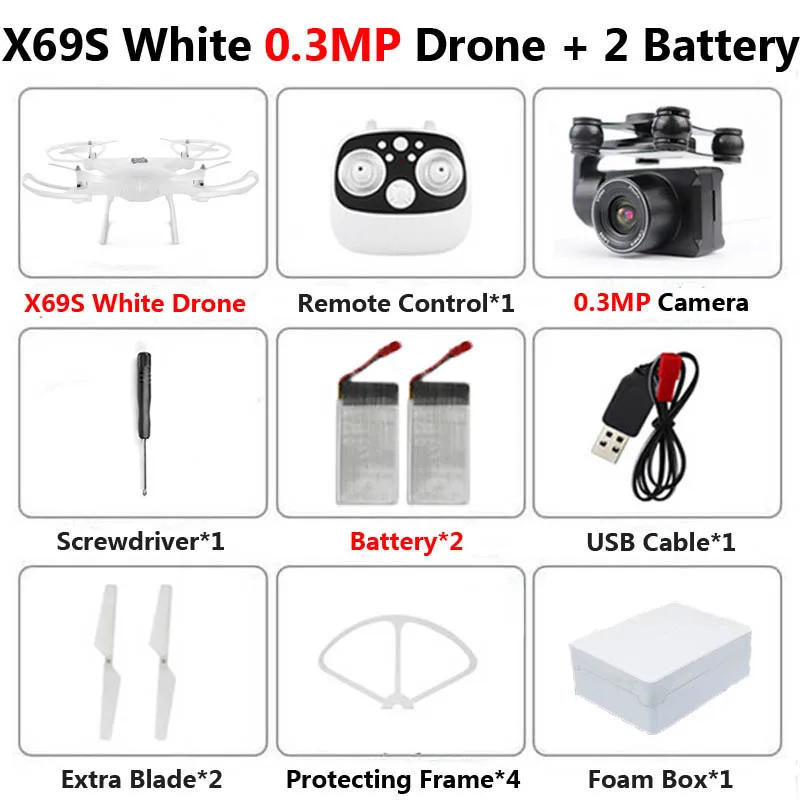 X69S Профессиональный беспилотник с вращающейся камерой ESC 4K HD WiFi FPV высота удерживает широкий угол RC Квадрокоптер Вертолет игрушка VS XY4 E58 - Цвет: White 0.3MP 2B Foam