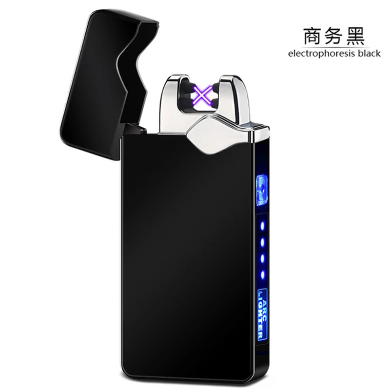 Перезаряжаемый Электрический Импульсный фонарь зажигалки ветрозащитная электронная USB Зажигалка сигаретная плазма двойная дуга Зажигалка гаджеты для мужчин - Цвет: Black