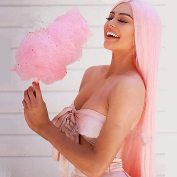 

Handtied Pink Lace Front Wigs Heat Resistant Straight Cosplay Celebrity Girl Wedding Party Glueless Synthetic Lace Front Wig
