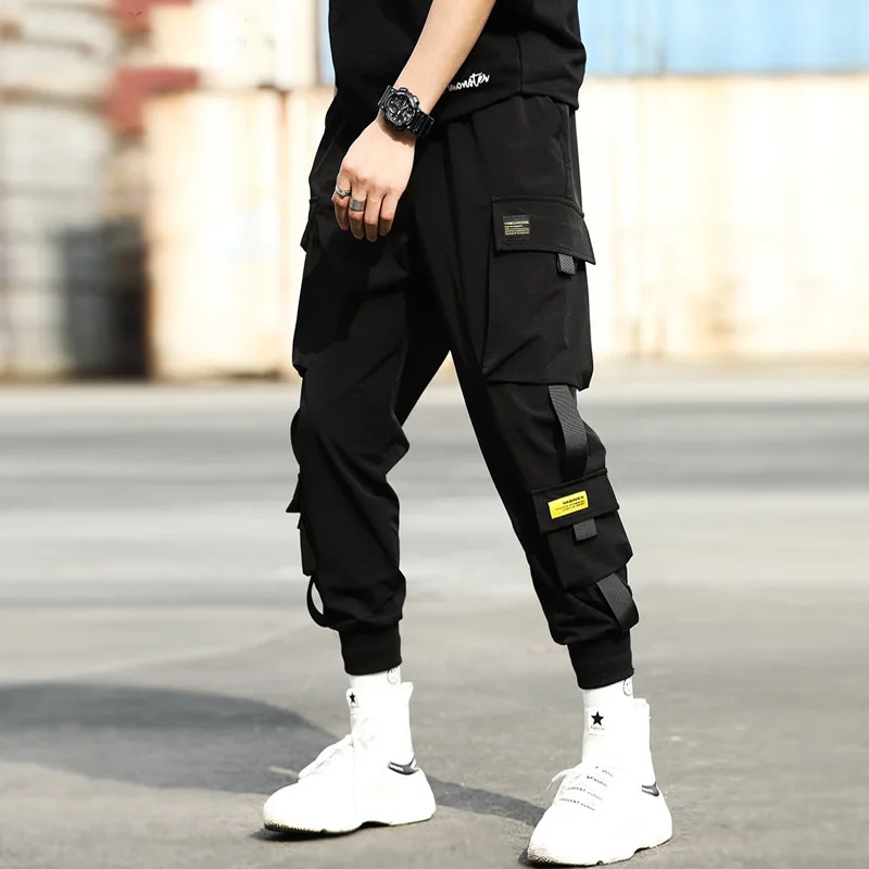 

Streetwear Black Harem Pants Men Elastic Waist Punk Pants With Ribbons Casual Slim Jogger Pants Men Hip Hop Trousers SIZE M-3XL