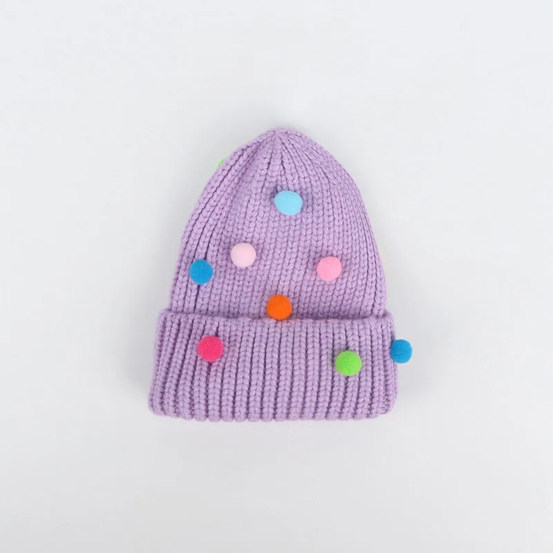 light purple Зимние шапки для женщин, осень, теплая цветная вязаная шерстяная шапочка с помпоном, шапка с помпоном для дам, детская шапка - Цвет: light purple