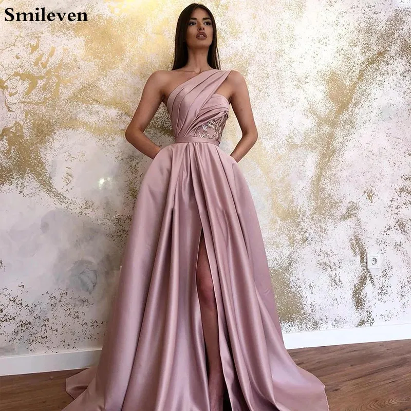 Розовое вечернее платье Smileven ТРАПЕЦИЕВИДНОЕ ПЛАТЬЕ на одно плечо для выпускного