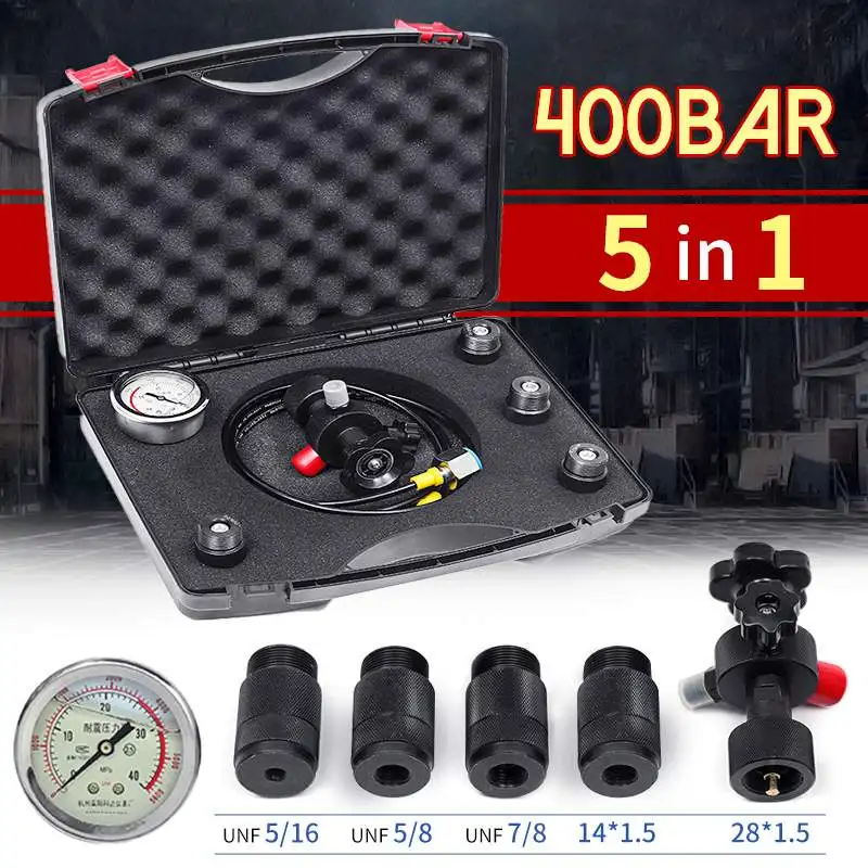 0-400Bar 6000Psi набор датчиков, гидроаккумулятор, азотная зарядка, заполняющий газовый клапан, манометры, тестовый комплект, пять типов адаптера