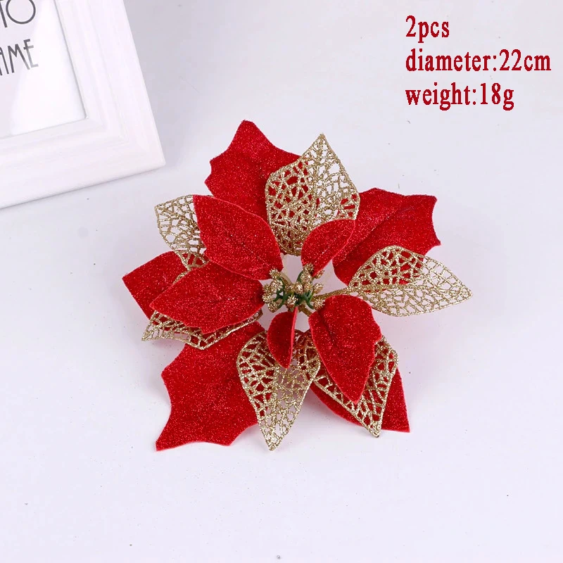 2pcs Style A 2 шт./компл. диаметр 22 см Вес: 18 г flores; рождественское искусственный цветок для рождественской елки Рождественский венок для дома украшения - Цвет: 2pcs Style A