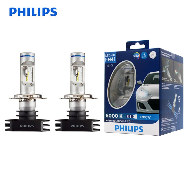 Details about / H4 PHILIPS X-treme Ultinon LED Bulbs 12953BWX2 Hi//Low Beam 6000K Up to 200/%