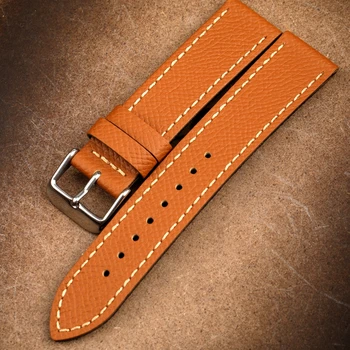 

Hand palm pattern orange leather watchband, 18 19 20MM retro style leather bracelet, suitable for antique strap