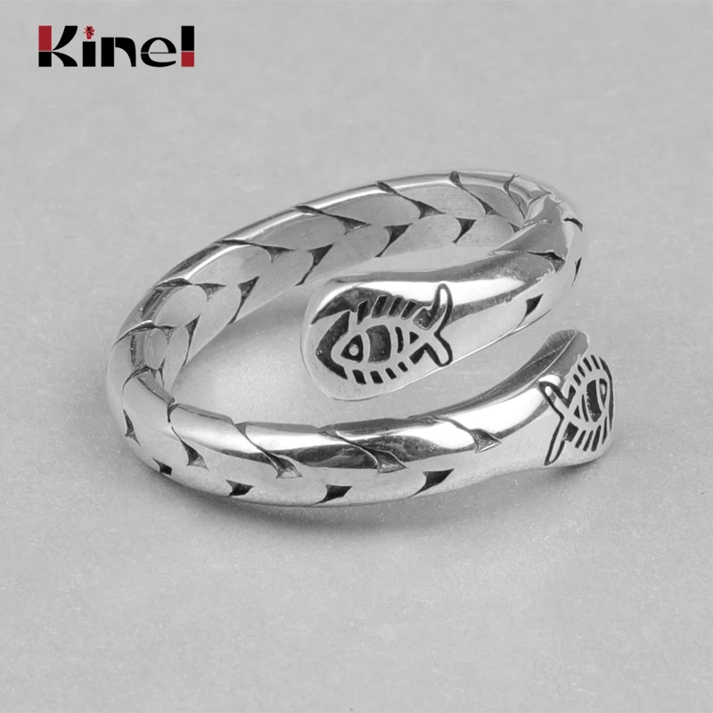 Kinel S925 серебро с рисунком рыбы плетеное Открытое кольцо личности мужские и женские серебряные шпильки