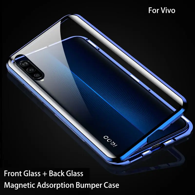 

Front+Back Double Sides Clear Tempered Glass Magnetic Adsorption Case For Vivo iQoo NEO iQoo Pro 5G Cover Metal Bumper