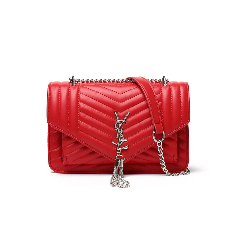 

Women's Shoulder Bag New Fashion High Quality Diamond Embroidery Thread Tassel Chain Messenger Small Square Bag