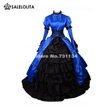 

2020 Elegant Blue Long Sleeve Bow Gothic Victorian Dress Medieval Renaissance Southern Belle Victorian Ball Gown/Party Dress