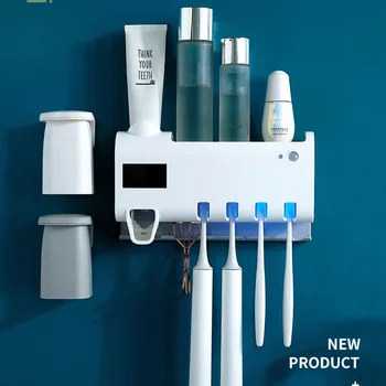 

Toothbrush UV Cleaning Holder Rack Toothpaste Dispenser Squeezer Wall Mounted Toothbrush Stand