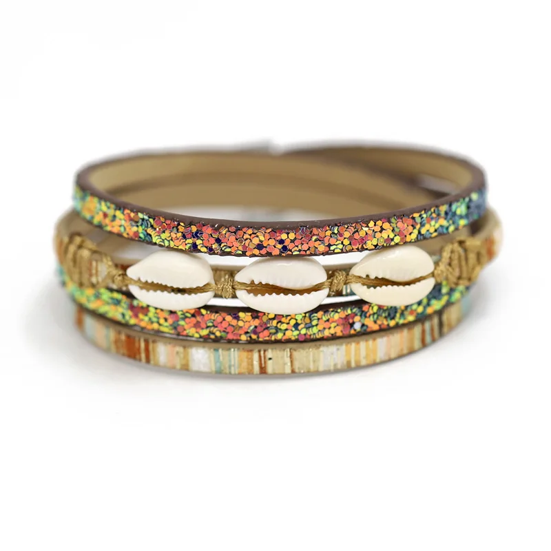 Модные женские каменные браслеты сверкающие блестки Многослойный кожаный браслет женский подарок ювелирные изделия Прямая поставка - Окраска металла: B8601c