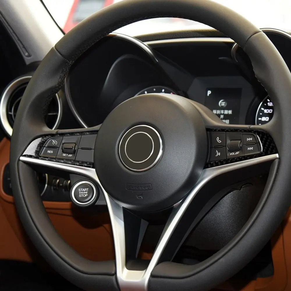 Настоящее углеродное волокно для Alfa Romeo Stelvio Giulia- Автомобильный руль Кнопка рамка отделка Аксессуары