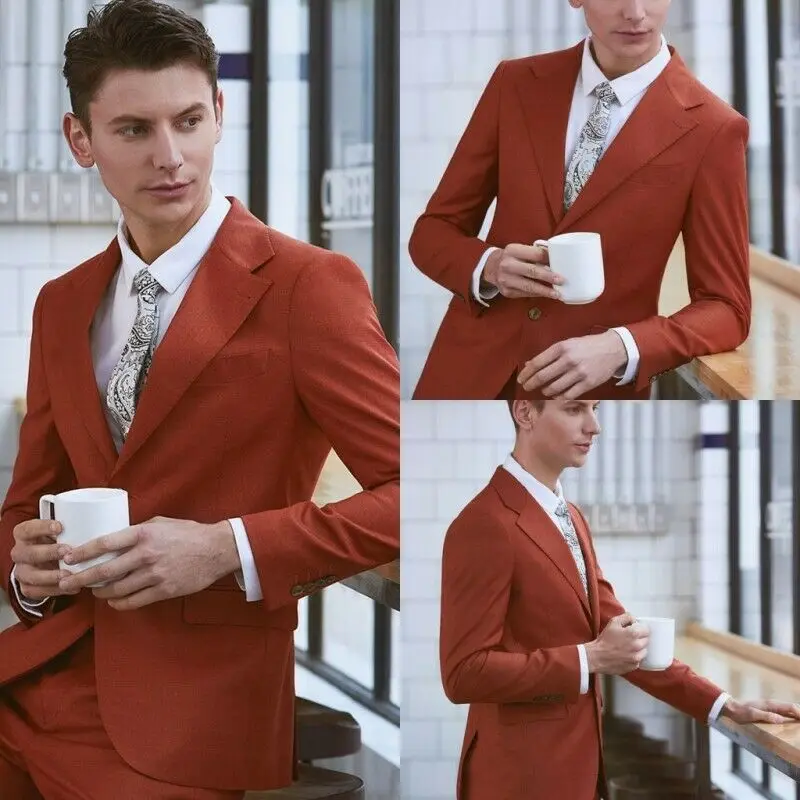 Simple-Orange-Men-s-Suits-Blazer-2PCS-Tuxedos-Business-Groom-34-56W-Custom
