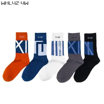 

5 Pairs/Lot Street Fashion Man Short Socks Cotton Geometric Novelty Young Soft Harajuku Happy Party Dress Long Socks Hot Sell