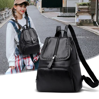 

Anti-theft and waterproof designer female backpack pu leather classic black backpack for girls leisure outdoor sports backpack
