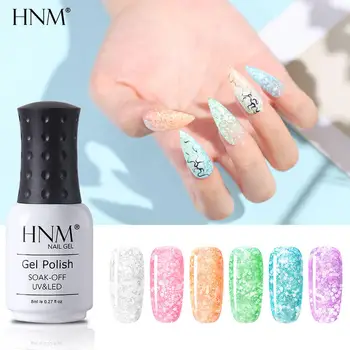 

HNM 8ML Snowflake Sequins Gel Polish Soak Off Nail Varnish Primer UV LED Long Lasting Gel Polish Light Color Salon Manicure
