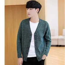 Мужской зимний с новым стильным модным длинным рукавом v-образным вырезом кардиган свитер пальто