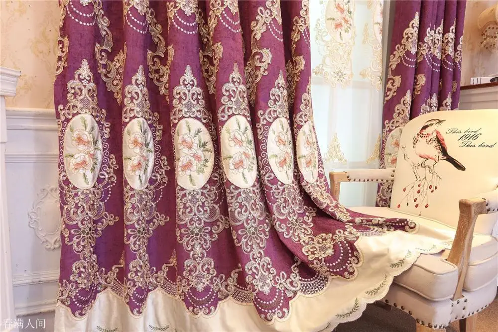 Роскошный европейский стиль шенилл вышитые гостиная и спальня гостиная дома фиолетовый шторы бархатная ткань - Цвет: Purple Curtain