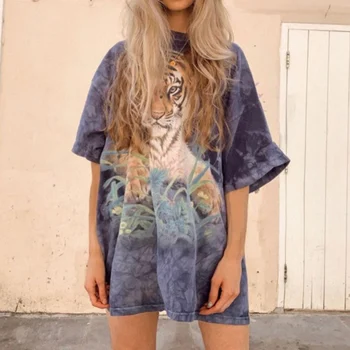 

2020 Summer Women Tiger Printed Women T-shirt S-XXXL Loose Casual Top T Shirt Harajuku Old Design Streetwear New Purple Tshirt