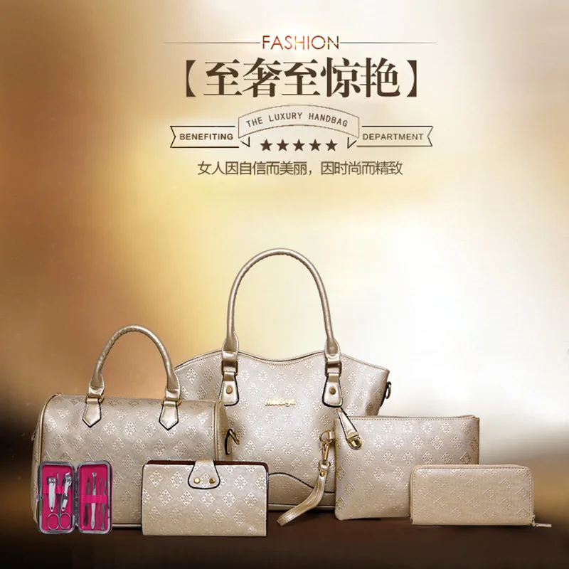 

2019 New Style Six Pieces Set Different Size Bags Top Grade Snakeskin WOMEN'S Bag Western Style Shoulder Handbag