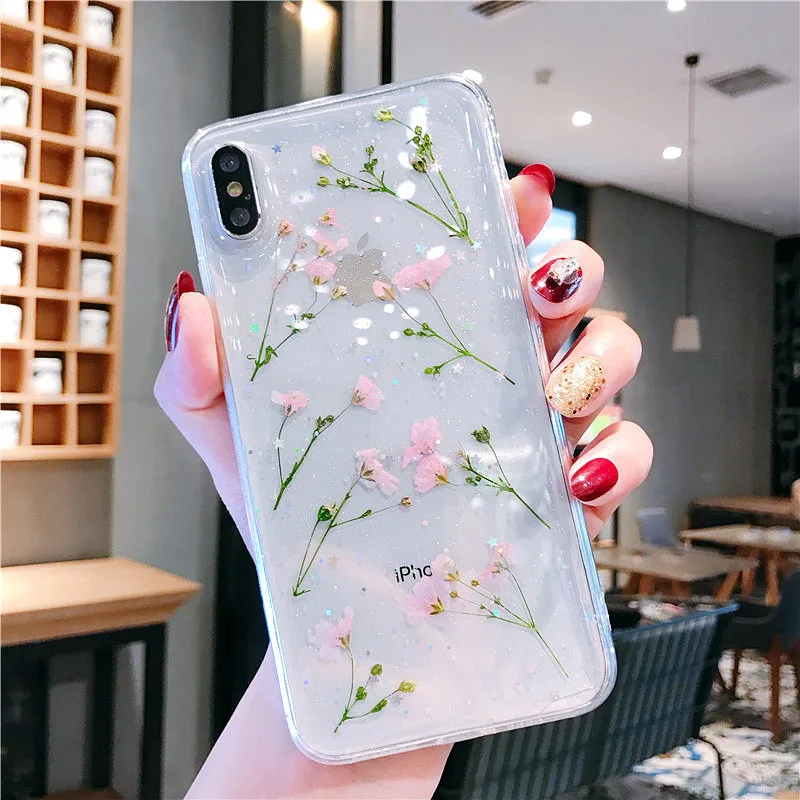 Настоящие сухие цветы чехол для телефона для iPhone X 7 8 Plus прозрачный мягкий ТПУ красивый прессованный задний Чехол для iPhone 11 11 Pro Max