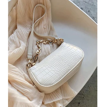 

Fashion Crocodile Pattern Baguette bags MINI PU Leather Shoulder Bags For Women 2020 Chain Design Luxury Hand Bag Female Travel