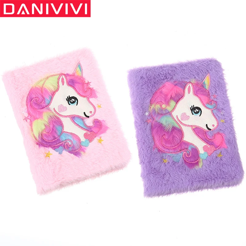 Мультяшный меховой блокнот с единорогом милый дневник для девочек Дневник