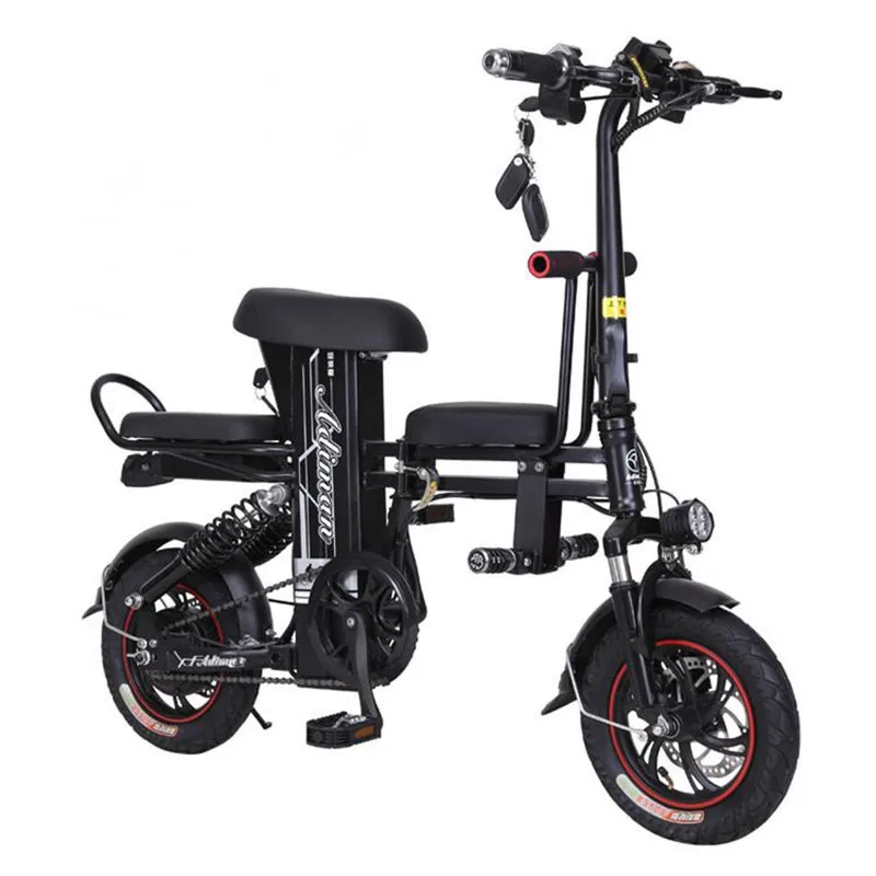 

12 Inch Electric City Bike Two Wheels Electric Bicycles 350W 48V 25A Battery 100KM Folding Electric Bike Bicycle With Three Seat