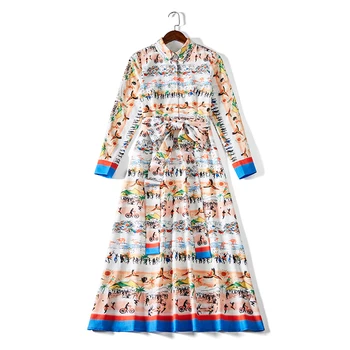 

HIGH QUALITY 2020 Newest Fashion Designer Runway Dress Women's Long Sleeve Novelty Art Print Shirt Dress