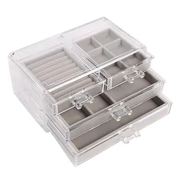 

3-Layer 4-Drawer Transparent Plastic Soft Liner Jewelry Watch Storage Box Case storagefor Earrings Rings Bracelet Display Ho box