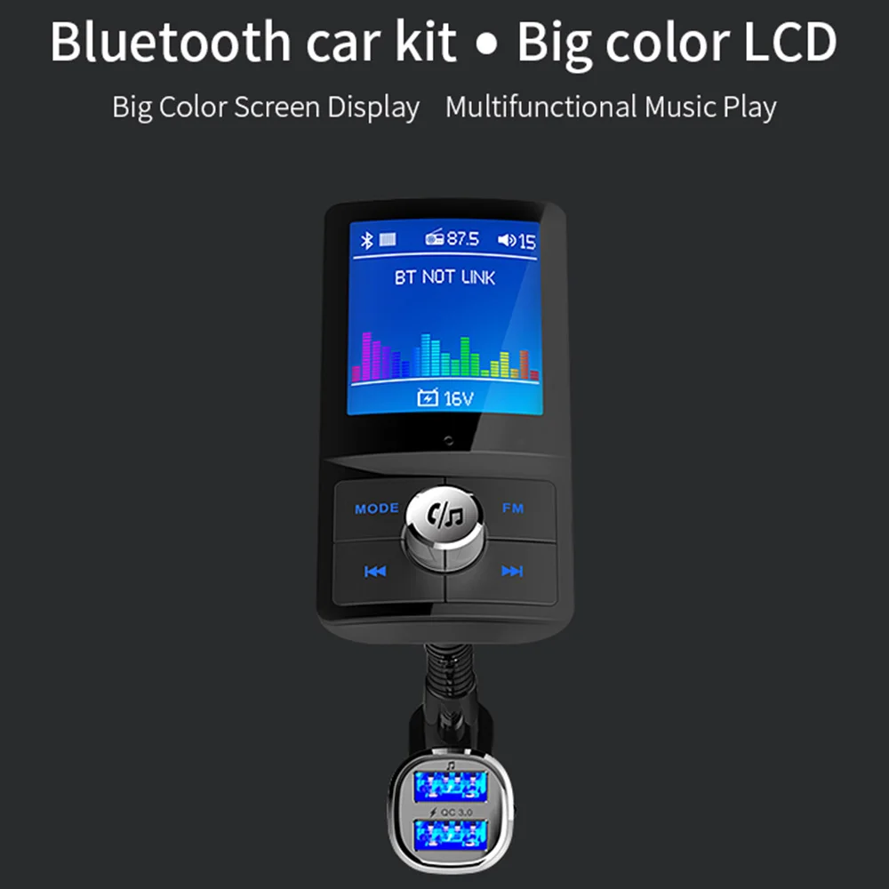 Цветной экран Автомобильный MP3-плеер беспроводной Bluetooth громкой связи автомобильный комплект fm-передатчик аудио AUX модулятор с QC3.0 двойное зарядное устройство usb