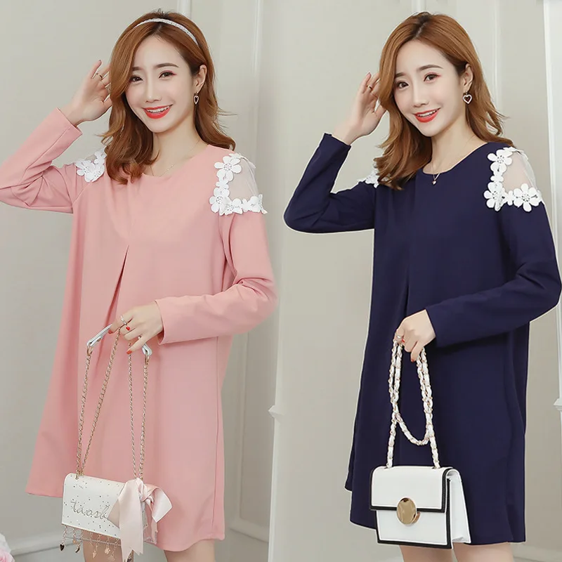 

2018 Autumn New Style Maternity Clothes Pregnant Women Dress Mid-length Cotton Blend Spring And Autumn Long-sleeved T-shirt