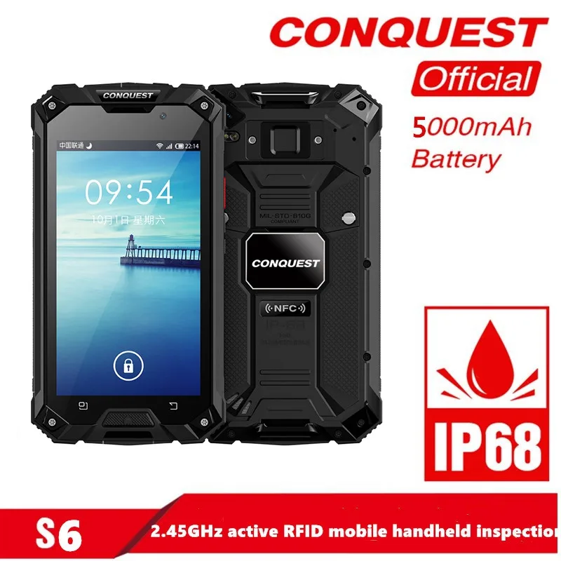 Conquest S6 IP68 Rugged Phone 3GB+32GB Waterproof phone 13MP Face ID NFC 4G Android 6.0 GPS Smartph