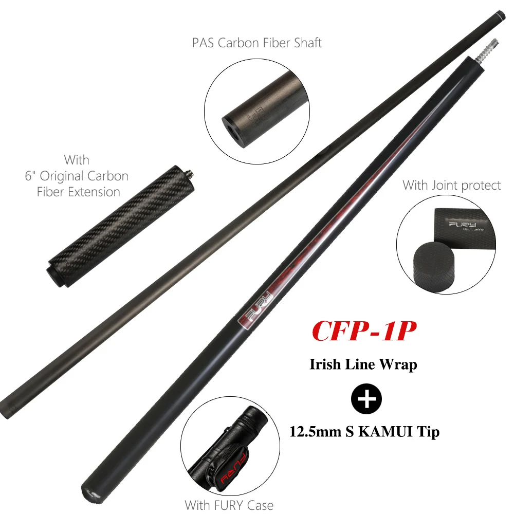 FURY CFP Billiard Black Technology Pool Cue 12.5mm/12.8mm SS Kamui Tip PAS Carbon Fiber Shaft Professional Billar Stick Kit - Цвет: CFP-1P(12.5mm Line)