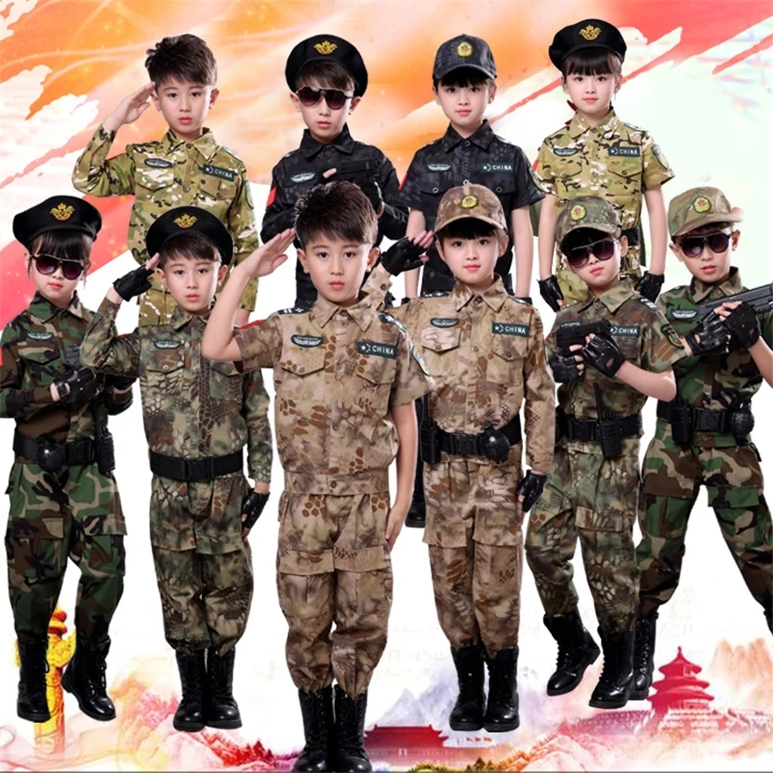 

Children Military Combat Tactical Costumes ACU Camouflage Short&Long Army Suit Student Boys Outdoor Clothing Training Uniforms