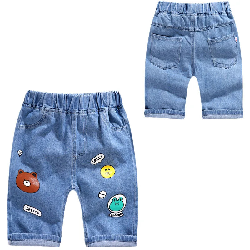 Летние джинсы длиной до колена для мальчиков; детские джинсовые штаны с дырками; спортивные брюки для мальчиков; модная детская одежда с рисунком - Цвет: D