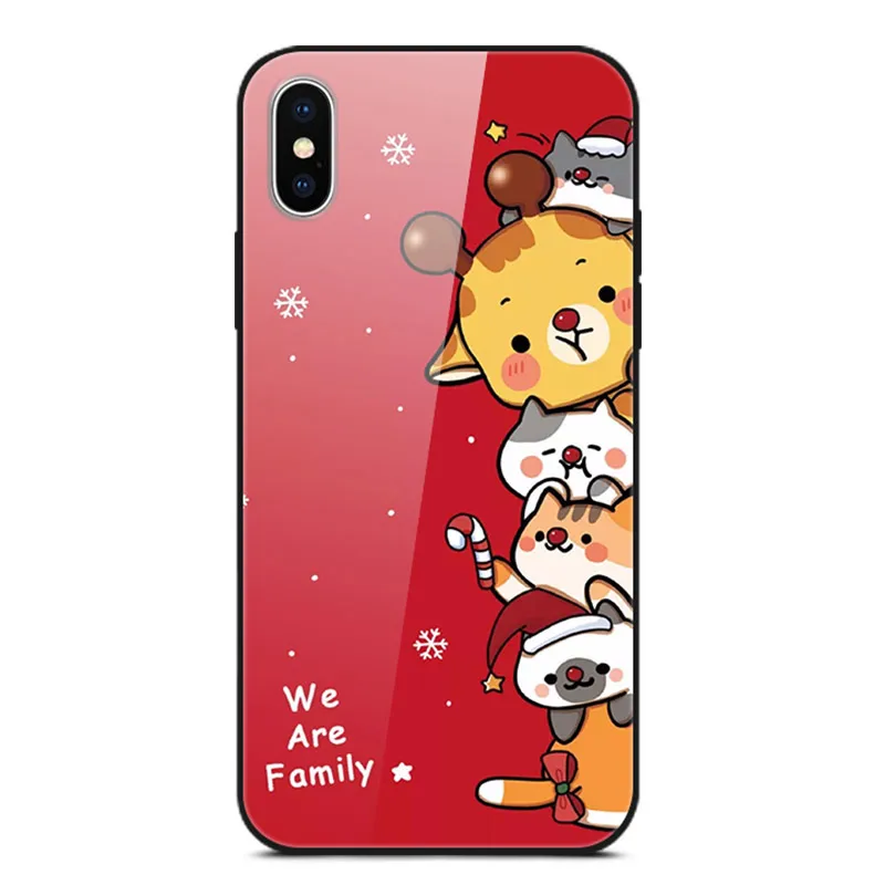 Рождественский чехол для iPhone 11 Pro X XR XS Max закаленное стекло жесткий чехлы для телефона, чехол для iPhone 8, 7, 6, 6S Plus, 7 Plus, 8P, бампер