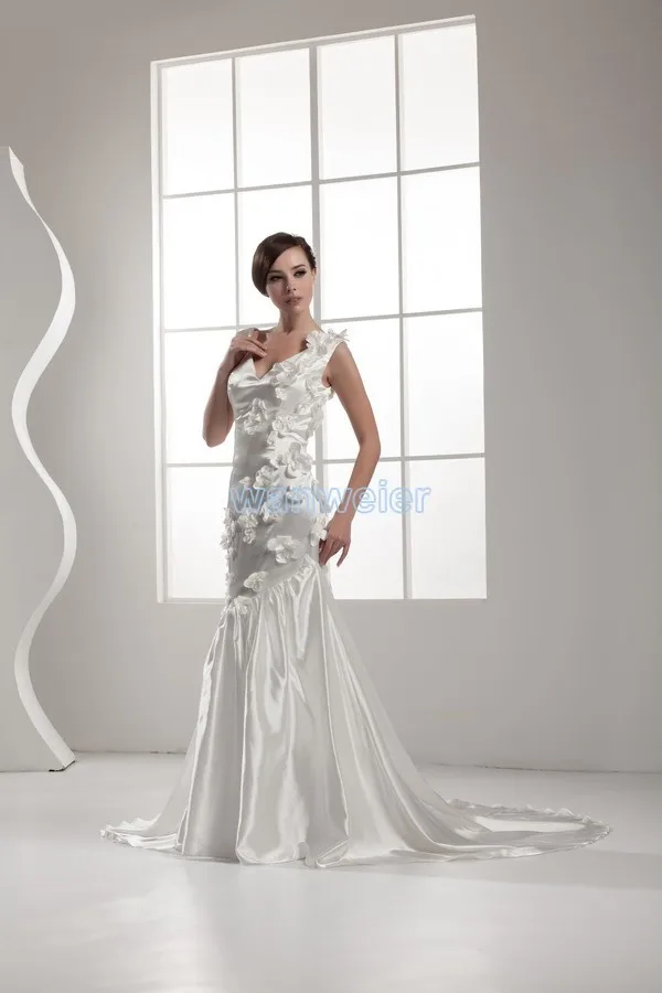 

free shipping 2020 vestidos de festa vestido longo with train good quality custom V-neck handmade flower mermaid wedding dress