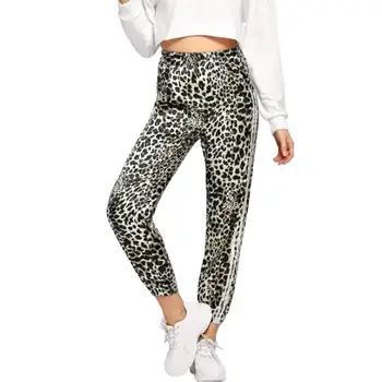 

Women Leisure Leopard-Print Trousers Ribbons Sport Wear Casual Pencil Pants Autumn Casual Loose Full Length Pant for Female Lady
