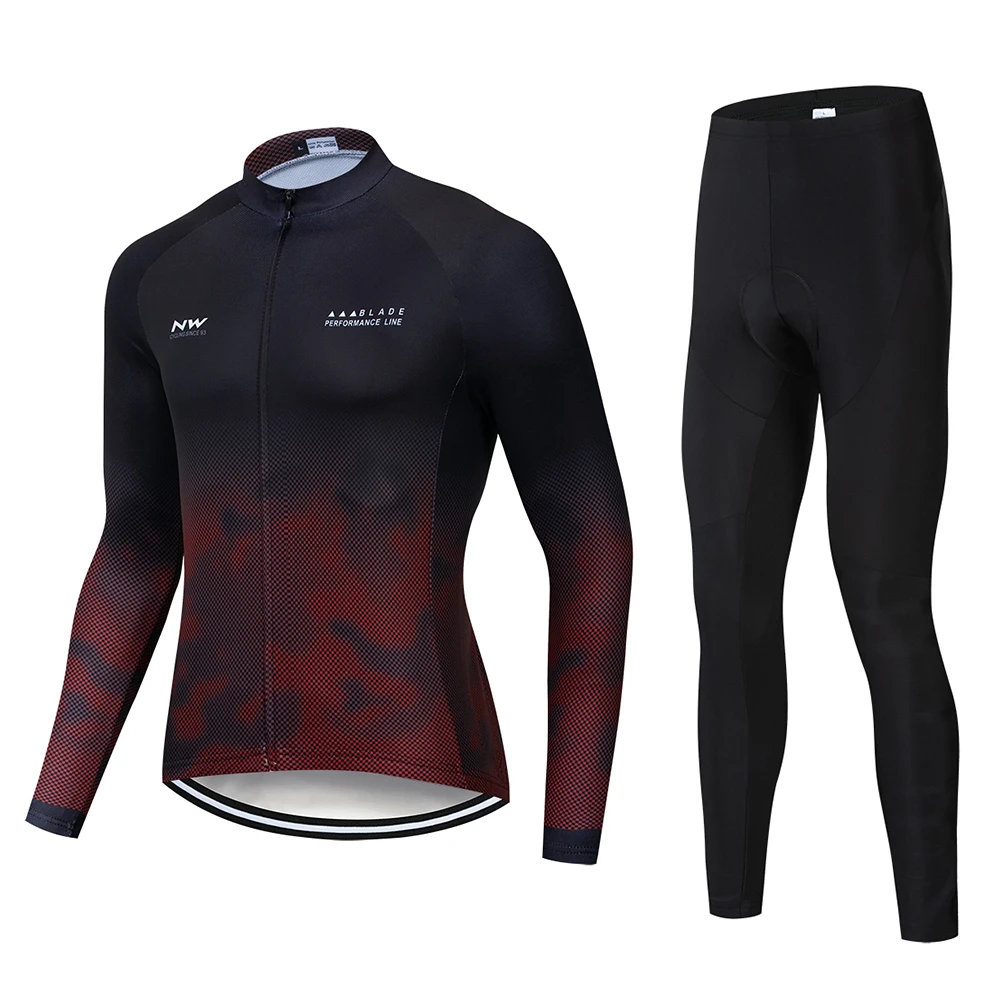 Bib Long suit Осень NW Велоспорт Джерси с длинным рукавом MTB Одежда велокостюм из флиса велосипедный комплект Майо Roupa Ropa De Ciclismo Hombre - Цвет: Bib Long suit