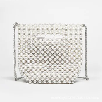 

Handmade Women Pearl Bags Designer Beaded Shoulder Bags Charm White Pearls Crossbody Bag Luxury Evening Clutch Purse Lady 2020