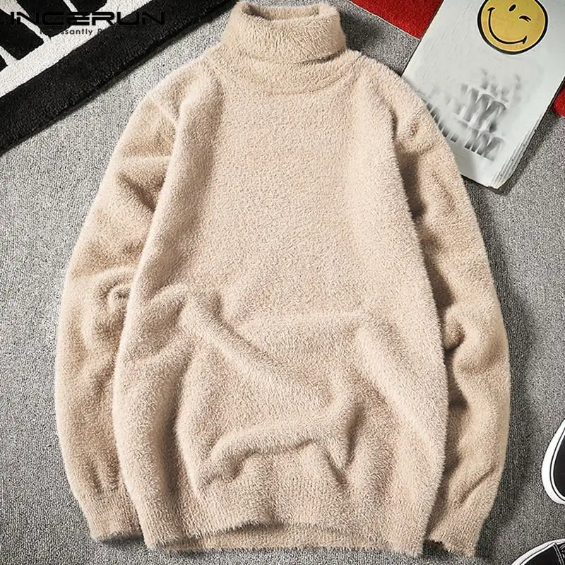 

INCERIN Winter Men Sweater Turtleneck Fake Mink Cashmere Streetwear Jumper Long Sleeve Fashion Warm Chic Men Pullover 2019 S-5XL