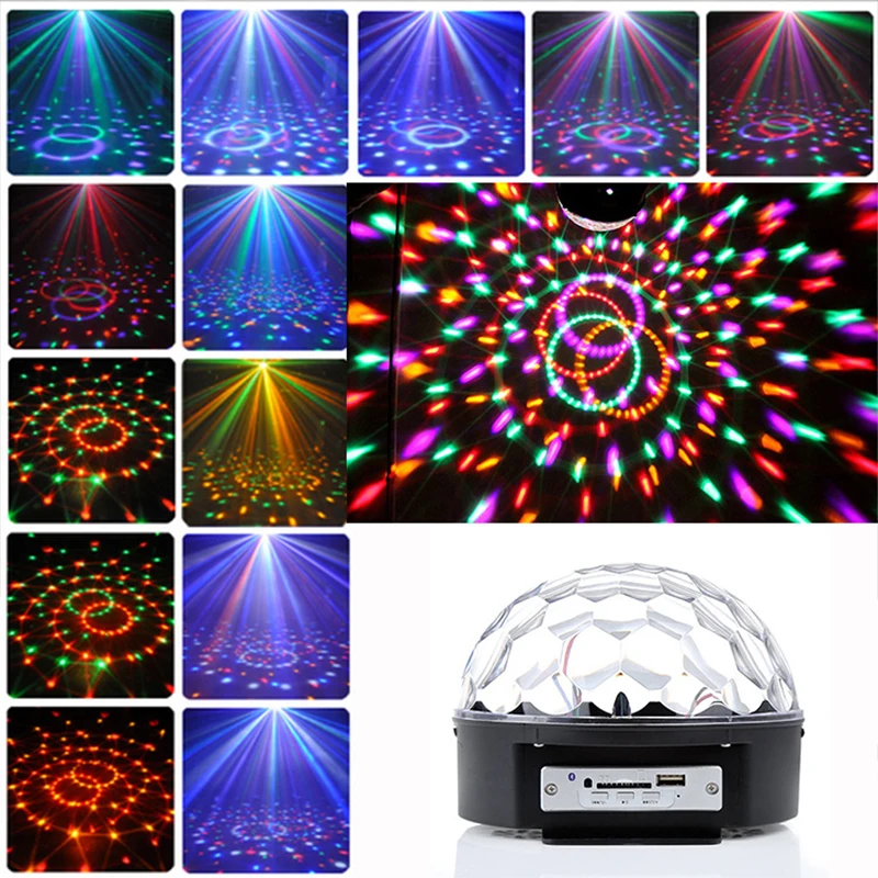 Emissor de Luz de Discoteca Luzes do Palco Player com Controle Diodo Ativado Girando Remoto 9 Cores Rgb Digital Cristal Disco Bola Mágica Som Mp3 10 ativado girando luzes do palco mp3 player