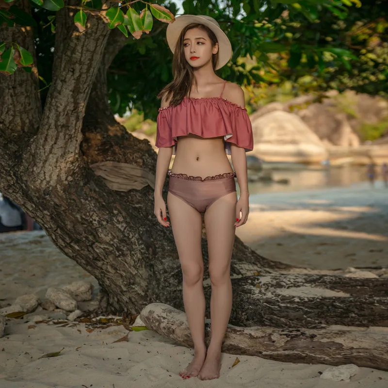 

Thailand New Style Retro Sexy Bikini Flounced Split Skirt-Underwire Push up Three-piece Set Beach Bathing Suit Women's