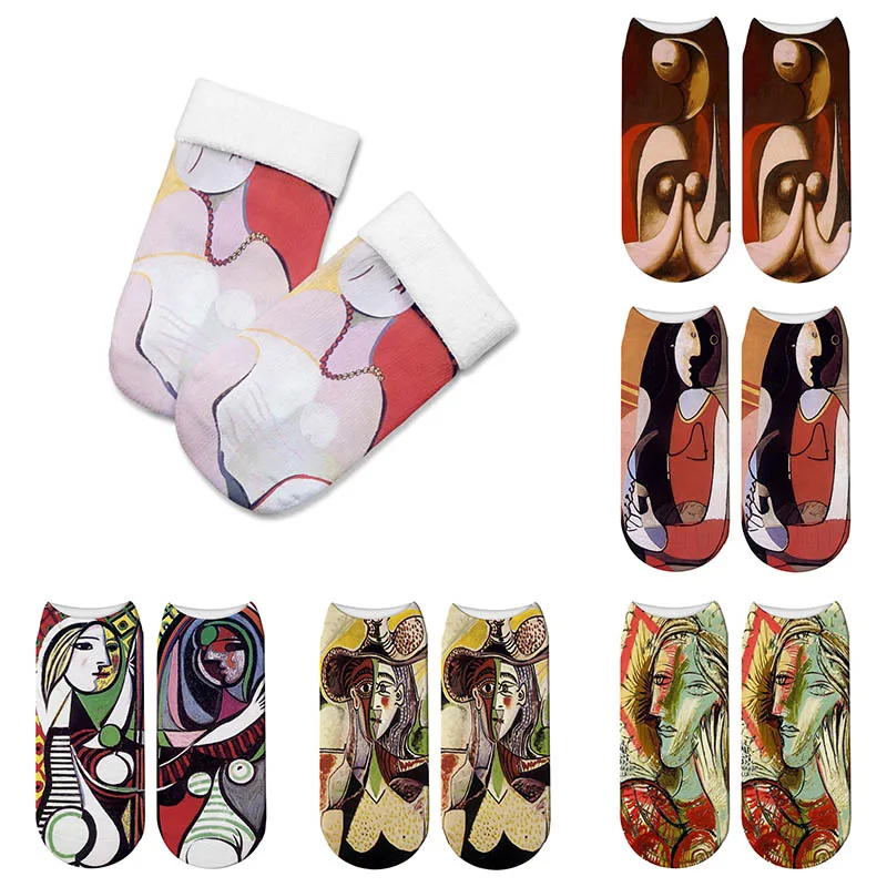 

New 3D Abstract Oil Painting Art Socks Women Novelty Patterned Harajuku Design Retro Socks Funny For Women calcetines mujer